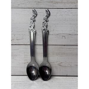 (2) VINTAGE NESTLE QUIK BUNNY RABBIT HANDLE 7.5" SPOON STAINLESS